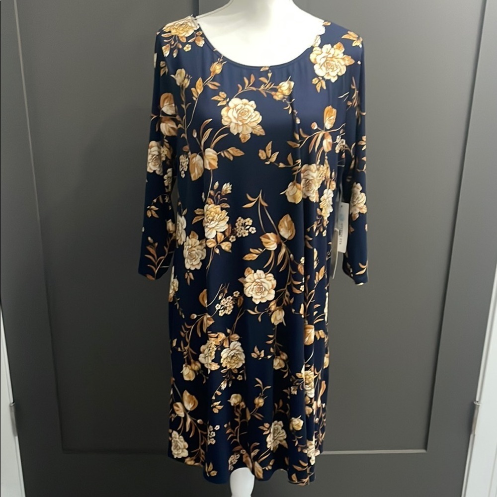 Nine Britton Brianna Brushed Knit Floral Navy Dress Size 1X